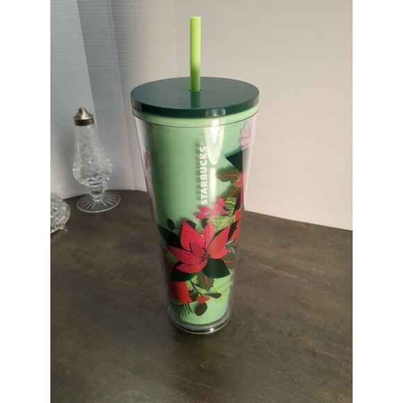 Starbucks Christmas 2021 Green Poinsettia 24oz Tumbler COLOR CHANGE Cold Cup - Picture 1 of 8